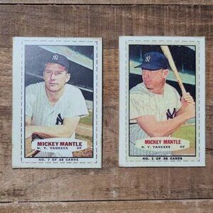 2x Mickey Mantle cut out cards #1 of 48 and #7 custom aged cards NY Yankees